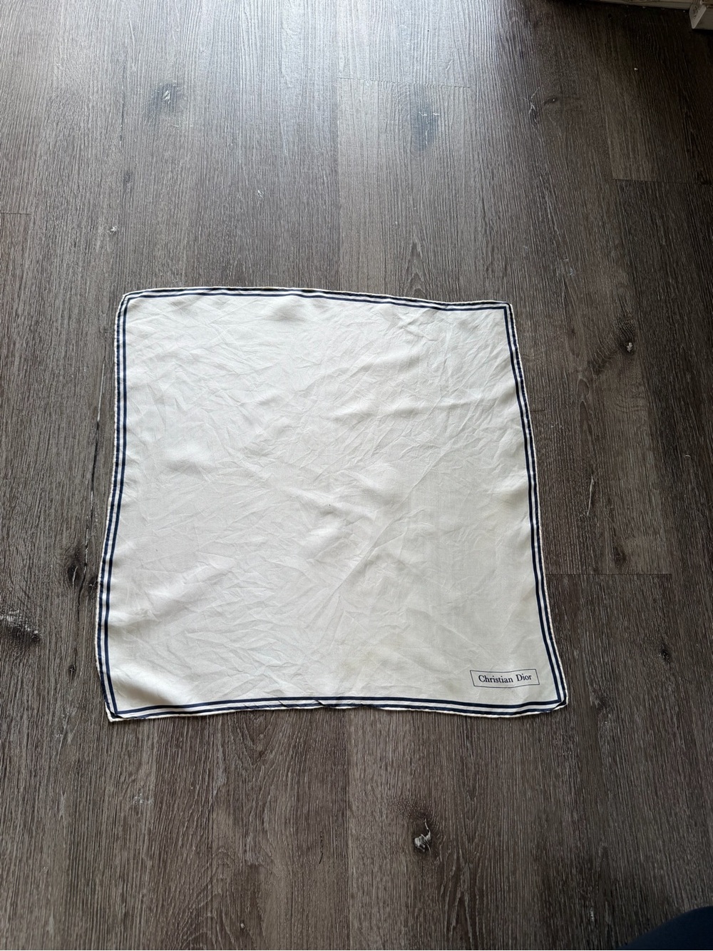 Vintage Dior Ivory Scarf with Navy Border